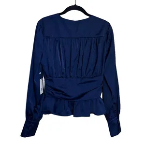 Jason Wu NWT Navy Satin Long Sleeve Corset Waist Blouse size Medium thumbnail 10