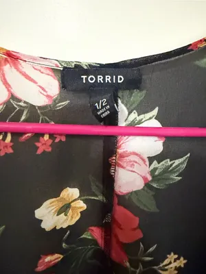 torrid Black Sheer Floral Kimono with Pink & Yellow Blooms thumbnail 2