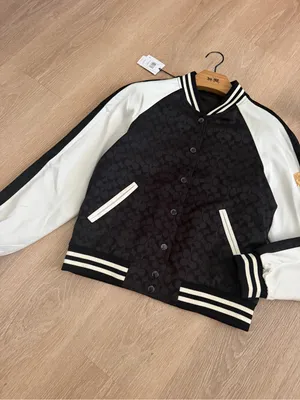 NWT Coach Reversible Signature C Varsity Bomber Jacket Black White Size S CAH06 thumbnail 12