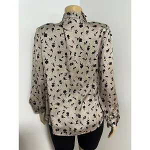 Knot Sisters Womens Taupe Black Floral Bow Tie Neck Viscose Blouse KSHO18T30 M thumbnail 7
