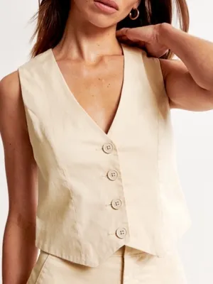Abercrombie & Fitch Tailored Vest Set Top Cream Size Large thumbnail 1