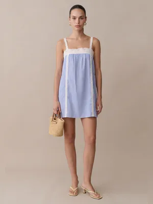 NWT Few Moda Florence Mini Dress size Small S blue stripe lace white thumbnail 2