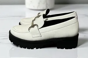 Steve Madden Lug‎ Sole Loafers Size 7.5 White Croc Embossed Hardware Accents thumbnail 1