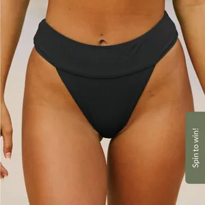 Berlook Black Ribbed High Cut Wide Waistband Bikini Bottom only 66 thumbnail 1