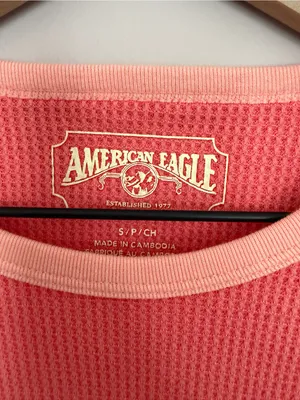 American Eagle Coral Waffle Knit Ringer Thermal Small thumbnail 4