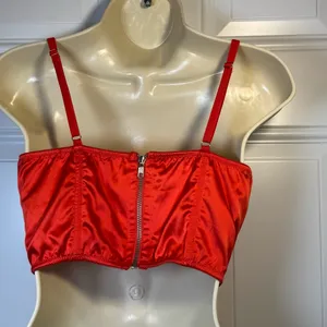 Urban Outfitters Red Satin Corset Bustier Crop Top Zip Back M thumbnail 3