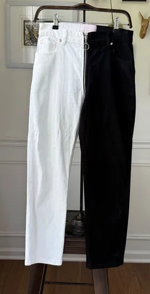 Revice Dream Fit 2 Tone Black White Duo Style Yin Yang Denim Indie Sleaze Jeans thumbnail 1