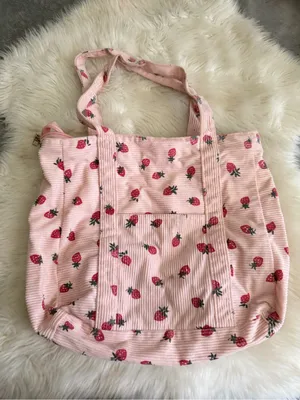 SHEIN Pink Strawberry Corduroy Tote Bag thumbnail 1