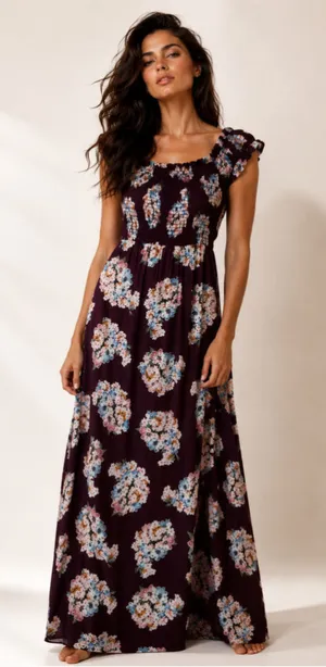 Altar’d State Burgundy Floral Smocked Maxi Dress Boho Coquette Romantic Feminine thumbnail 1