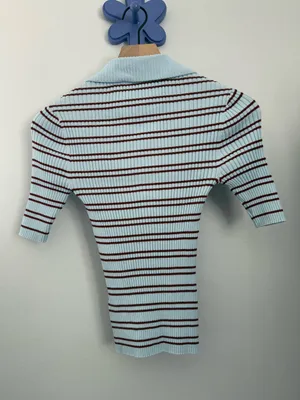 A.L.C. Frank XS Sydney Top Polo Henley Slim Fit Baby Blue Stripe Preppy Work Office thumbnail 4