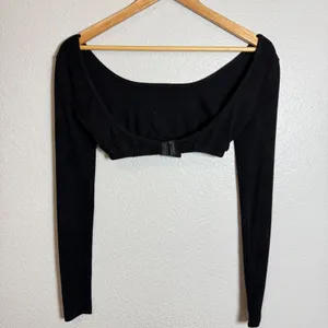 Edikted Black Ribbed Long Sleeve Crop Top Square Neck Button‎ Front XS thumbnail 5