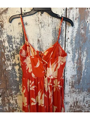 Angie Orange Cream Floral Maxi Dress, smocked bodice, crisscross tie back Medium thumbnail 5