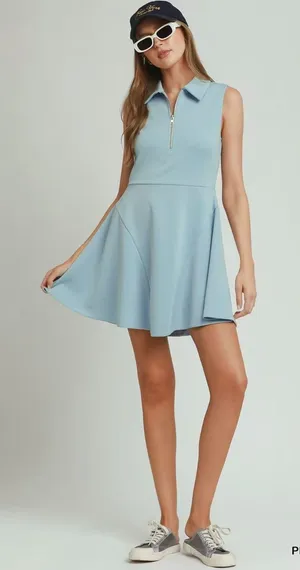 Umgee‎ Collared Quarter Zip Tennis Dress - Peri Blue - Small thumbnail 1