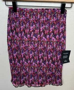 Lulu’s NWT Pink and Purple Floral Smocked Skirt Size XS thumbnail 1