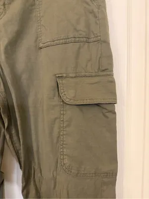 Olive Green Women’s Cargo Jogger Pants with elastic leg! thumbnail 3
