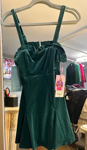 NEW Y2K Johnny Wujek Evergreen Velvet Mini Prom Dress Size XS thumbnail 1