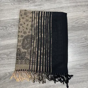 Black and Tan Paisley Floral Pashmina Wrap Scarf Shawl with Fringe Trim 28x72 in thumbnail 8