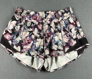Lululemon Shorts Womens 4 Purple Black Floral Hotty‎ Hot Short 2.5 Lined Mesh thumbnail 1