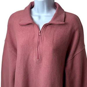 Aerie Oversized Beyond Ribbed Quarter‎ Zip Pullover Sweater Pink Cozy S thumbnail 3