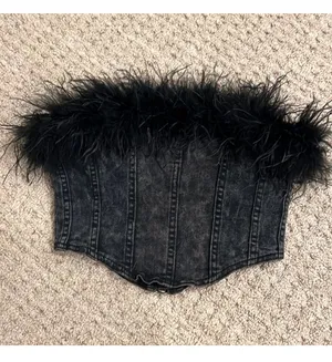NWOT Black Denim Corset Top thumbnail 2