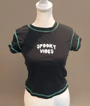 Forever 21 Women's Spooky Vibes Black Crop Top T-Shirt Size S thumbnail 1