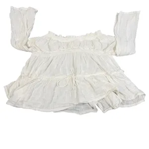 Free People Peasant Top S Ivory Cotton Gauze Off Shoulder Bell Sleeve Boho thumbnail 12