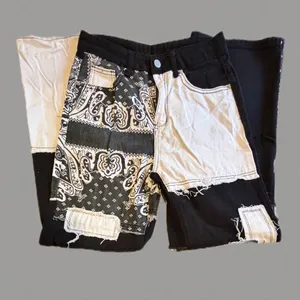 SHEIN Bandana Patchwork Colorblock Straight Leg Jeans Black White Small thumbnail 2