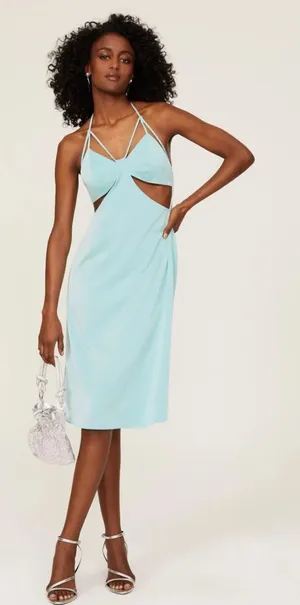 Samantha Sipos $450 Butterfly Slip Cutout Halter Teal Dress‎ Spring Cocktail thumbnail 1