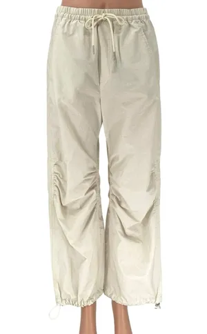Abercrombie & Fitch Ivory Ruched Straight Leg Drawstring Windbreaker Pants Sz S thumbnail 1