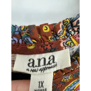a.n.a Paisley Babydoll Mini Dress XL Brown‎ Cottagecore Prairie Boho Peasant thumbnail 6