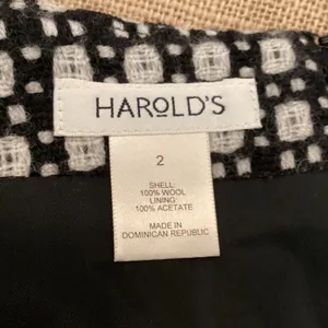 Harolds Womens Skirt Size 2 Wool Pencil Black & White Geometric Fringe Hem thumbnail 8