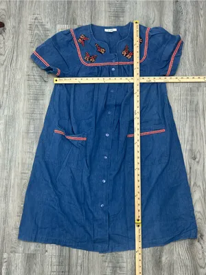 Go Softly Patio Blue Denim Butterfly Embroidered Dress House Duster Medium thumbnail 11