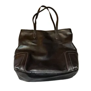 Chaps Black Faux Leather Tote Shoulder Bag Large Textured Purse Work Shopper thumbnail 2