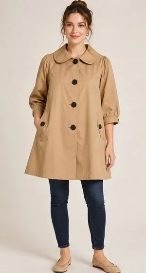 Hazel Anthropologie Beige Swing Coat Balloon Sleeve Peter Pan Collar Medium NWOT thumbnail 1