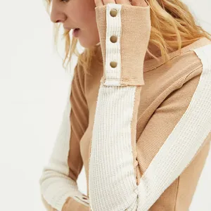 Free People Shirt tasha striped thermal long sleeve womens Orange medium casual thumbnail 4