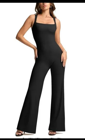 Vilanva Wide Leg Jumpsuit Square Neck Dressy One Piece Outfit Stretch Romper M thumbnail 1