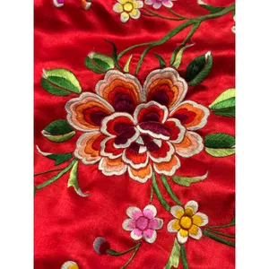 Vintage Red Silk Embroidered Padded Cape with Floral Satin Stitch Detail small thumbnail 14