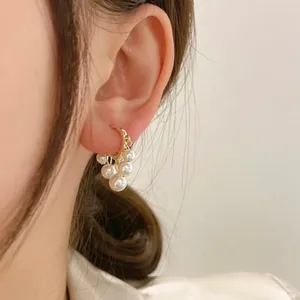 18K Gold Plated White Pearl Tassel Dangle Drop Earrings for Women thumbnail 3