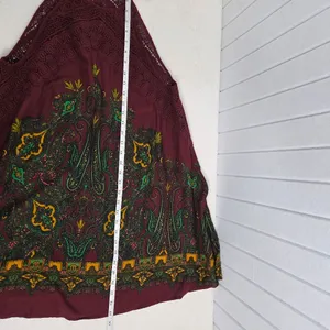 Free People Shea Printed Mini Burgundy‎ and Green Halter Dress size S thumbnail 7