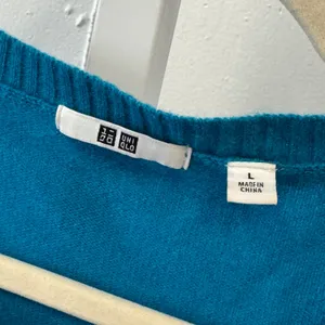 Uniqlo Cashmere Sweater Womens Large Teal Blue Crew Neck Tunic Knit 258-074172 thumbnail 6