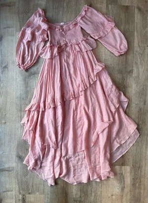 Spell & the Gypsy collective Blush Pink Off Shoulder Ruffle Maxi Dress Boho Romantic Sz S thumbnail 1