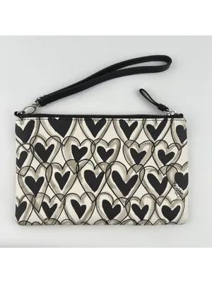 Brighton Wristlet Clutch Pouch Hearts 8.5x5 Black White Jeweled Boho Cottage thumbnail 5