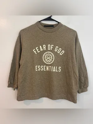 Fear of God University Essentials Tan Crewneck Long Sleeve Cotton Shirt Size 8 thumbnail 2