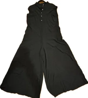 SHEIN black exaggerated Wide-Leg Button-Front placket oversize Jumpsuit L thumbnail 2