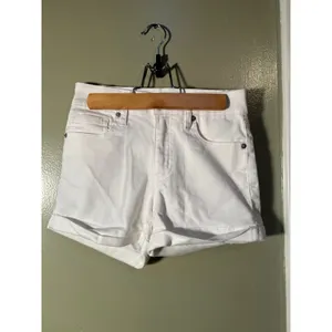 Aeropostale Womens Sz 00 High-Rise Denim Midi Shorts White Stretch Cotton Cuffed thumbnail 4
