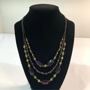 Vintage Avon Layered Triple Strand Necklace Purple Bronze Beaded thumbnail 2