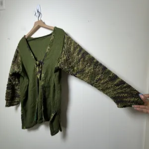 Women‎ Tie Front Goblincore Knit Cardigan Sweater Large Green Boho Gremlin thumbnail 6