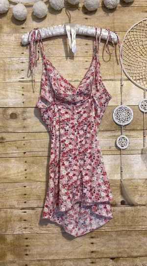 Beginning Boutique Your LA Catch Cowl Neck Mini Dress in Pink Floral thumbnail 8