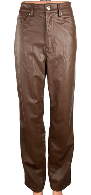 H&M Divided Brown 90's Faux Leather High Rise Straight Leg Loose Fit Pants Sz 6 thumbnail 1