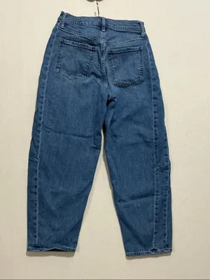Old Navy Women's Barrel leg Jeans in Dark Blue Denim thumbnail 6